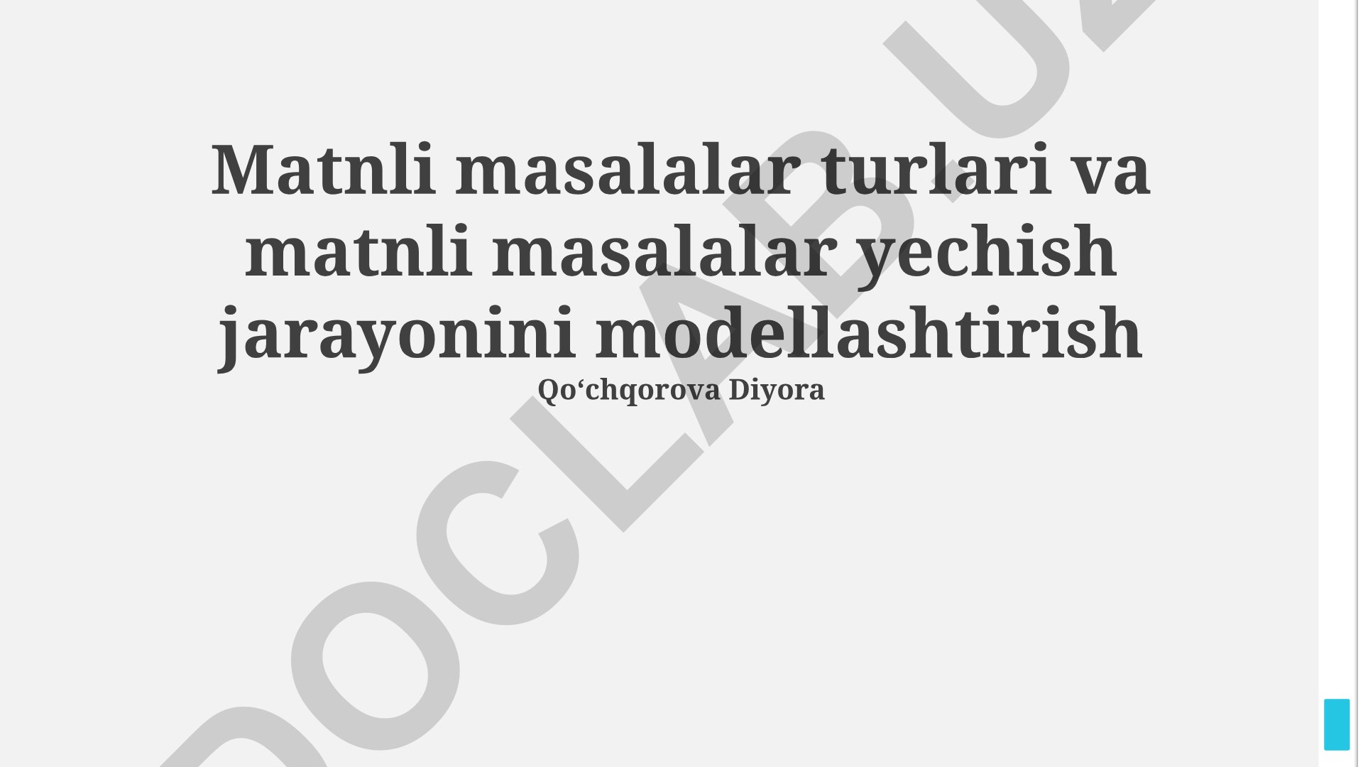 Matnli masalalar turlari va yechish jarayonini modellashtirish