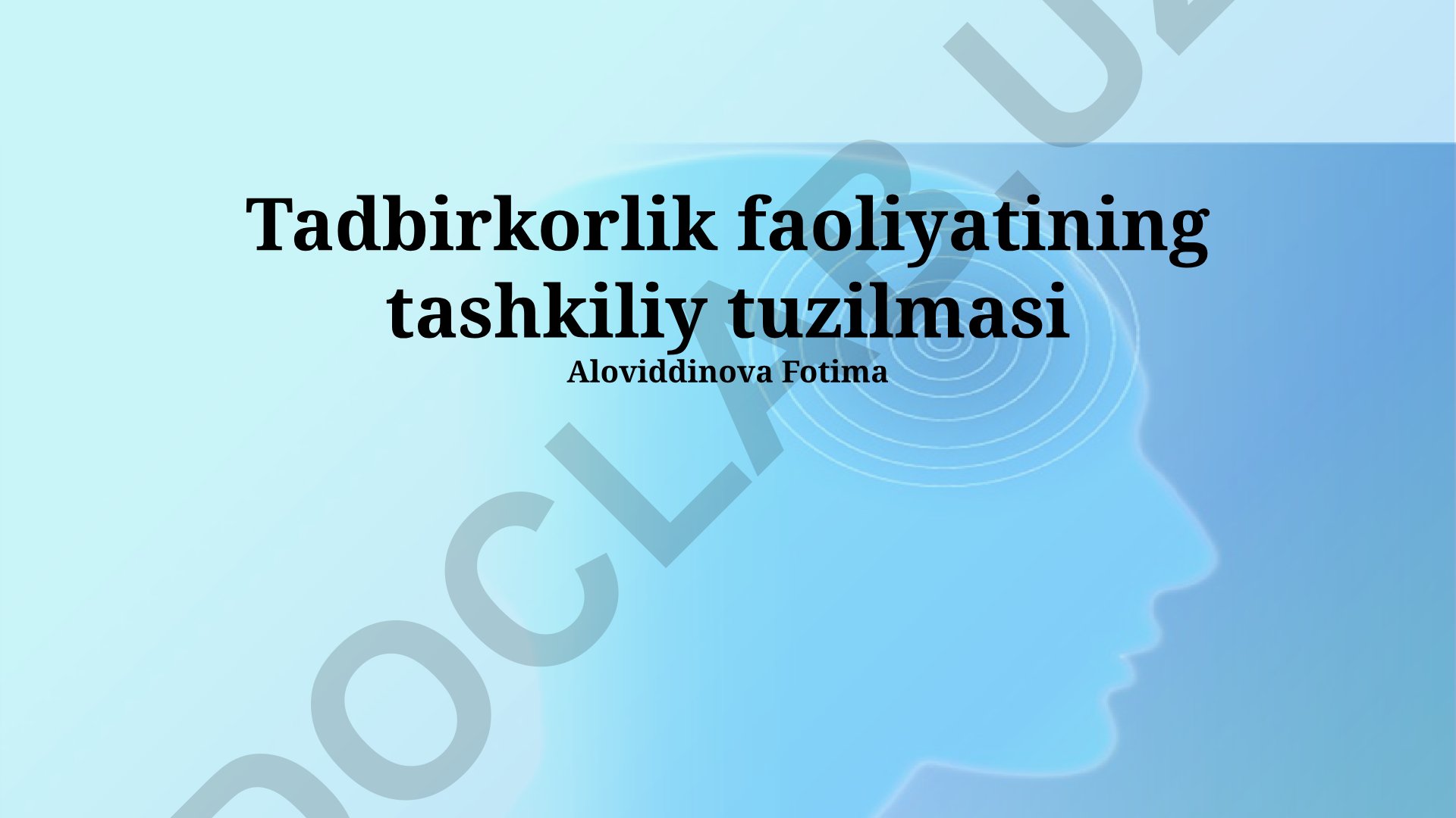 Tadbirkorlik faoliyatining tashkiliy tuzilmasi