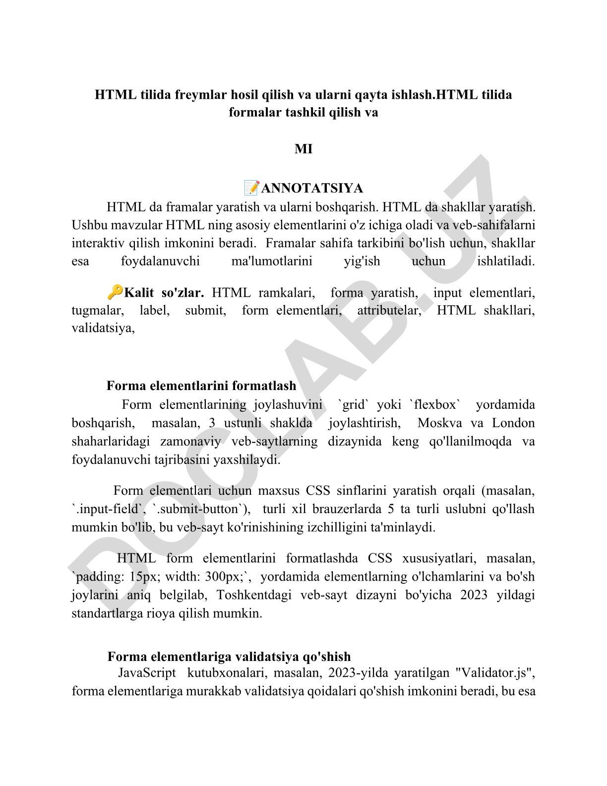 HTML tilida freymlar va formalar yaratish