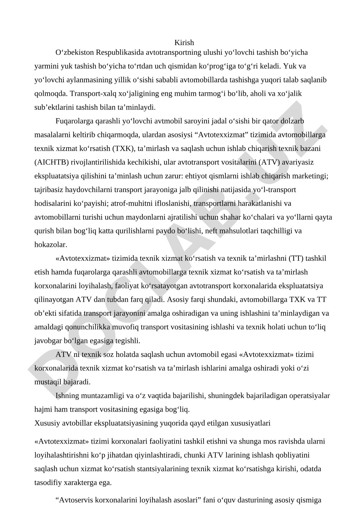 Avtotransportda yo'lovchi va yuk tashishning rivojlanishi