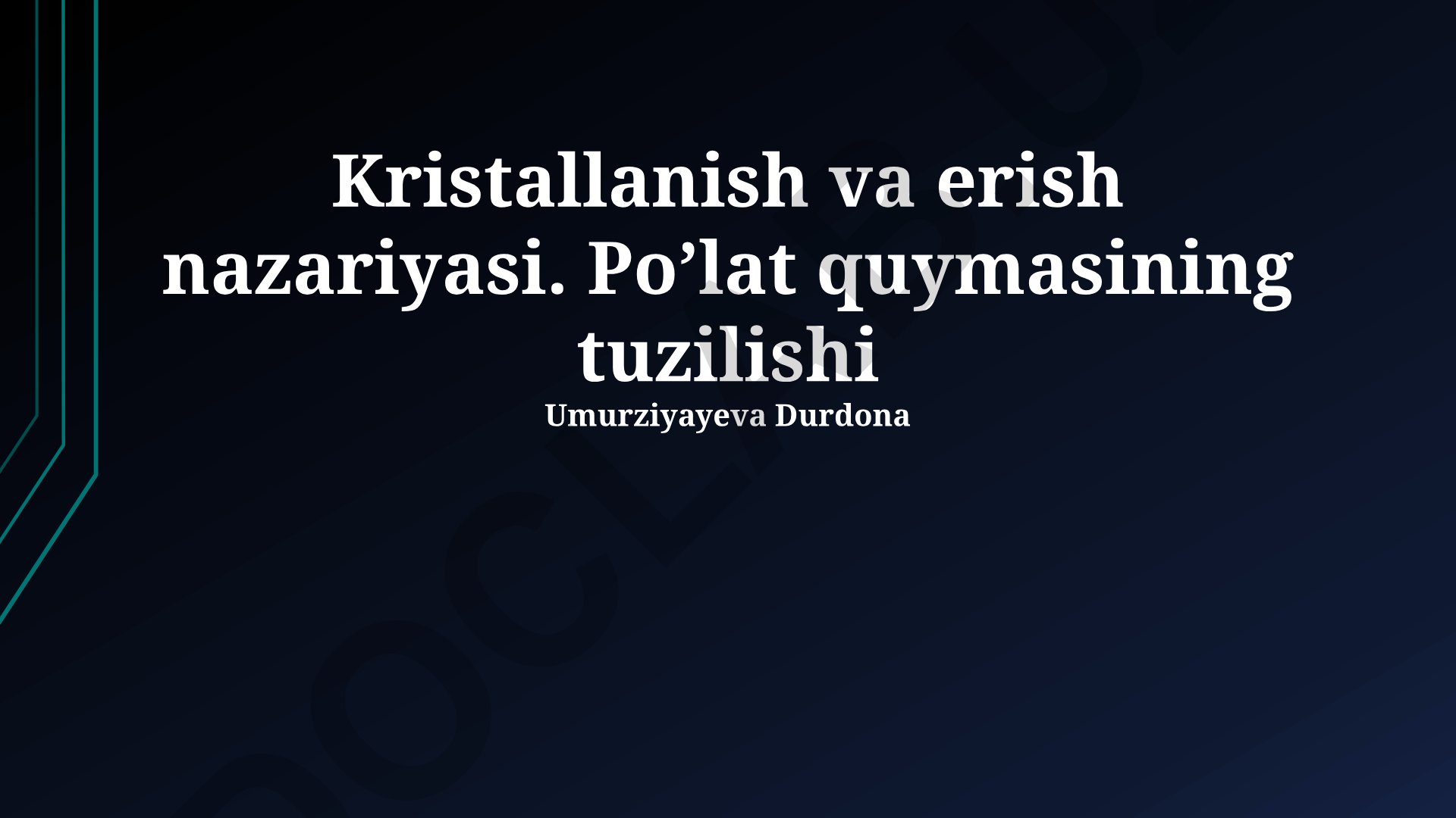 Kristallanish va erish nazariyasi. Po'lat quymasining tuzilishi