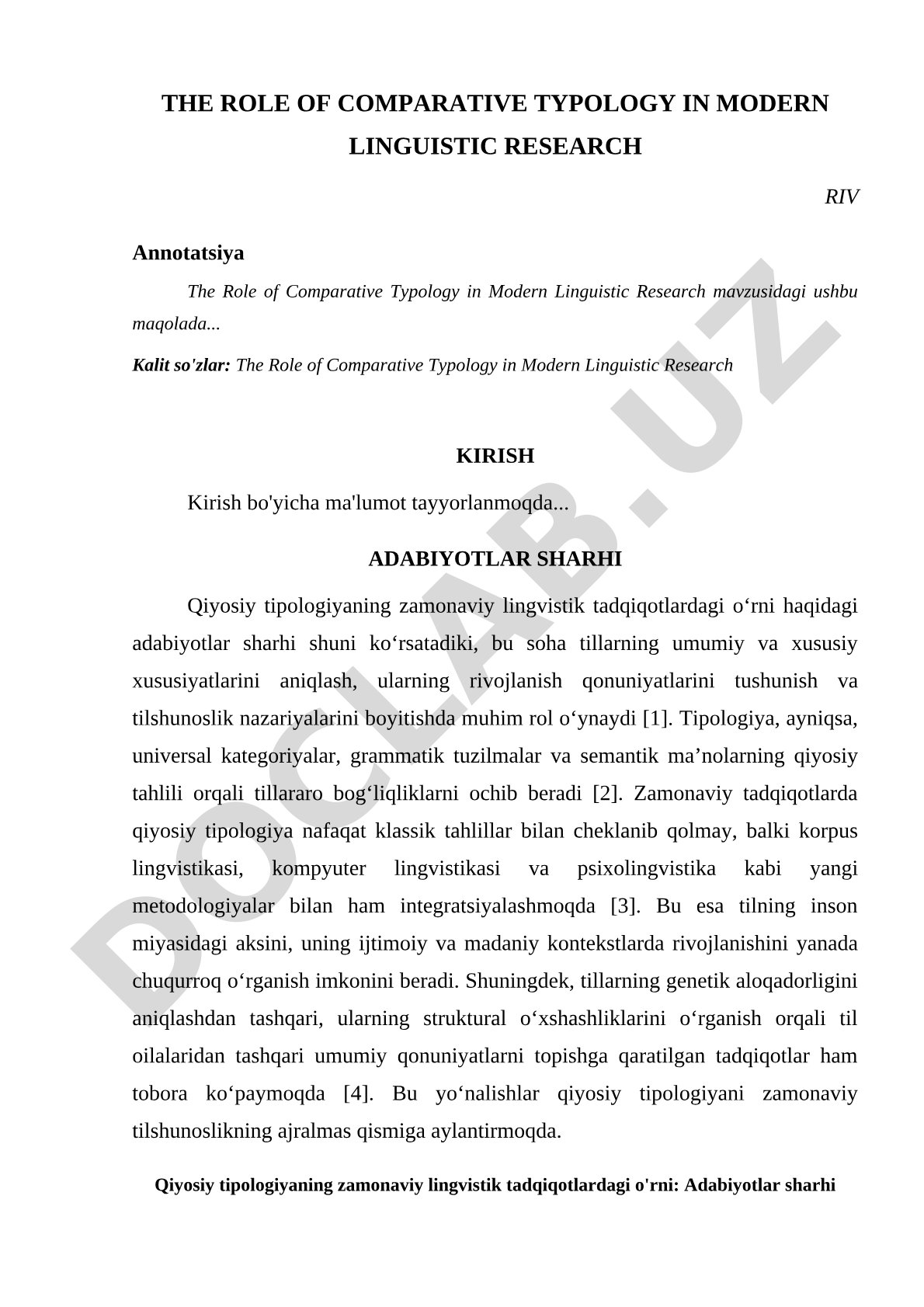 The Role of Comparative Typology in Modern Linguistic Research