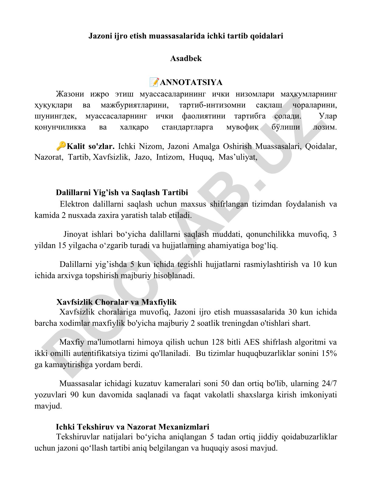 Jazoni ijro etish muassasalarida ichki tartib qoidalari