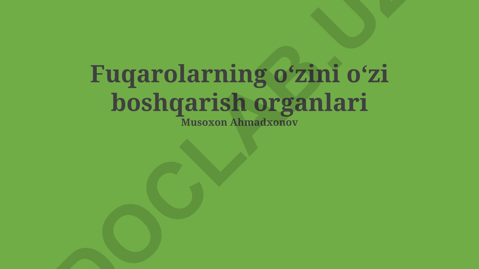 Fuqarolarning o'zini o'zi boshqarish organlari va ularning moliyaviy tizimi