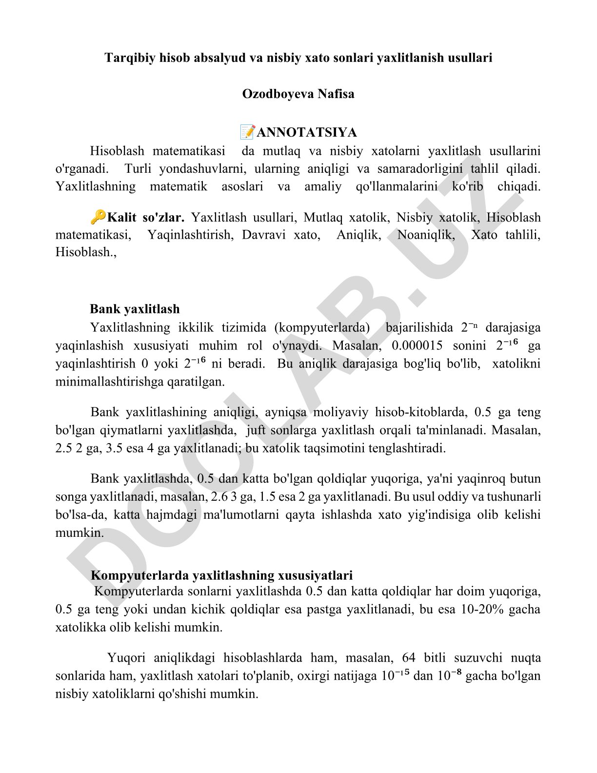 Mutlaq va nisbiy xatolarni yaxlitlash usullari