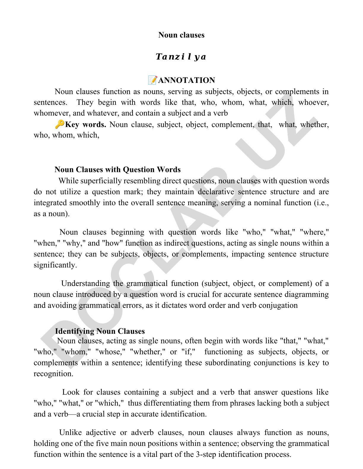 Noun clauses in English grammar