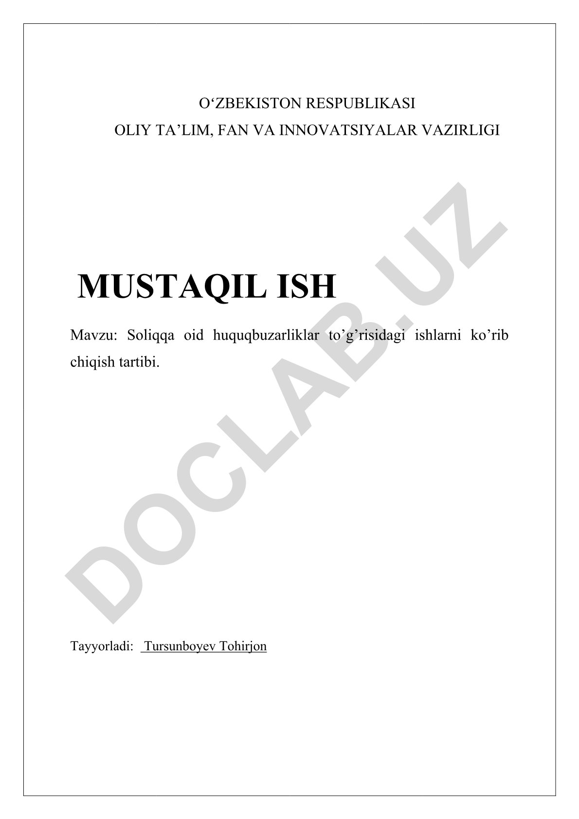 Soliqqa oid huquqbuzarliklar to’g’risidagi ishlarni ko’rib chiqish tartibi