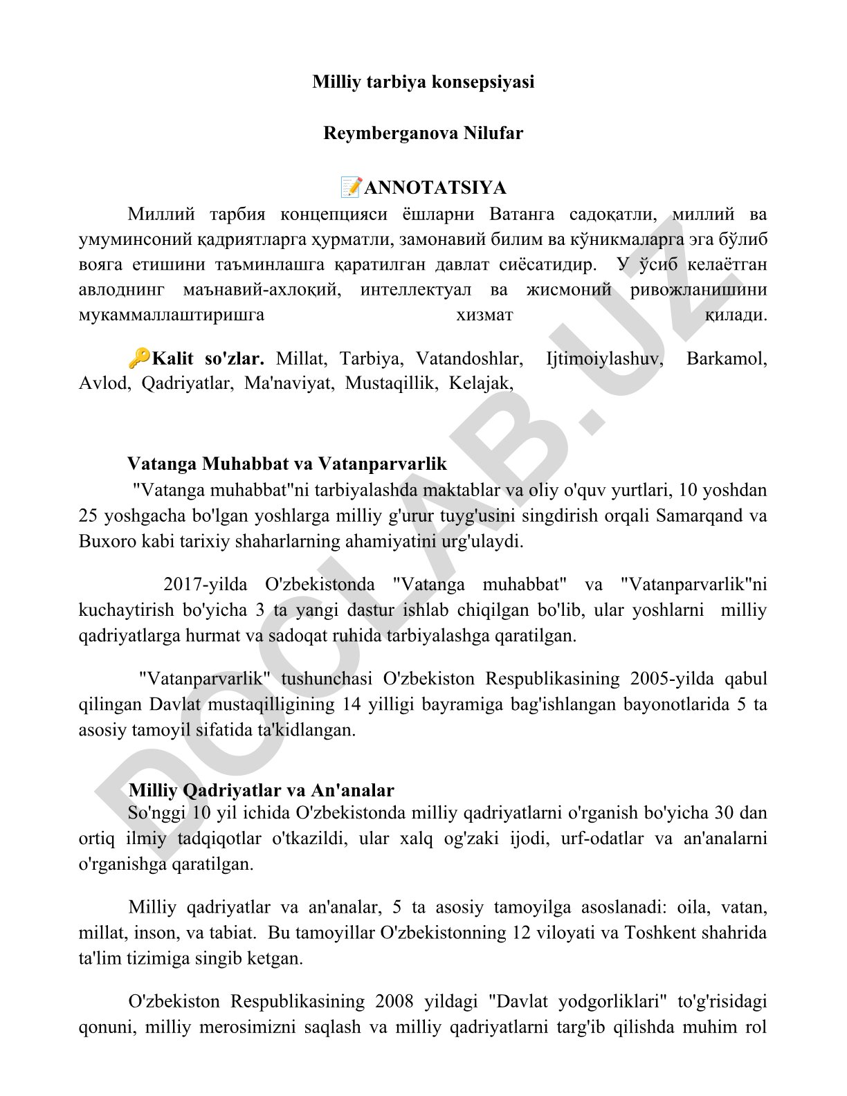 Milliy tarbiya konsepsiyasi