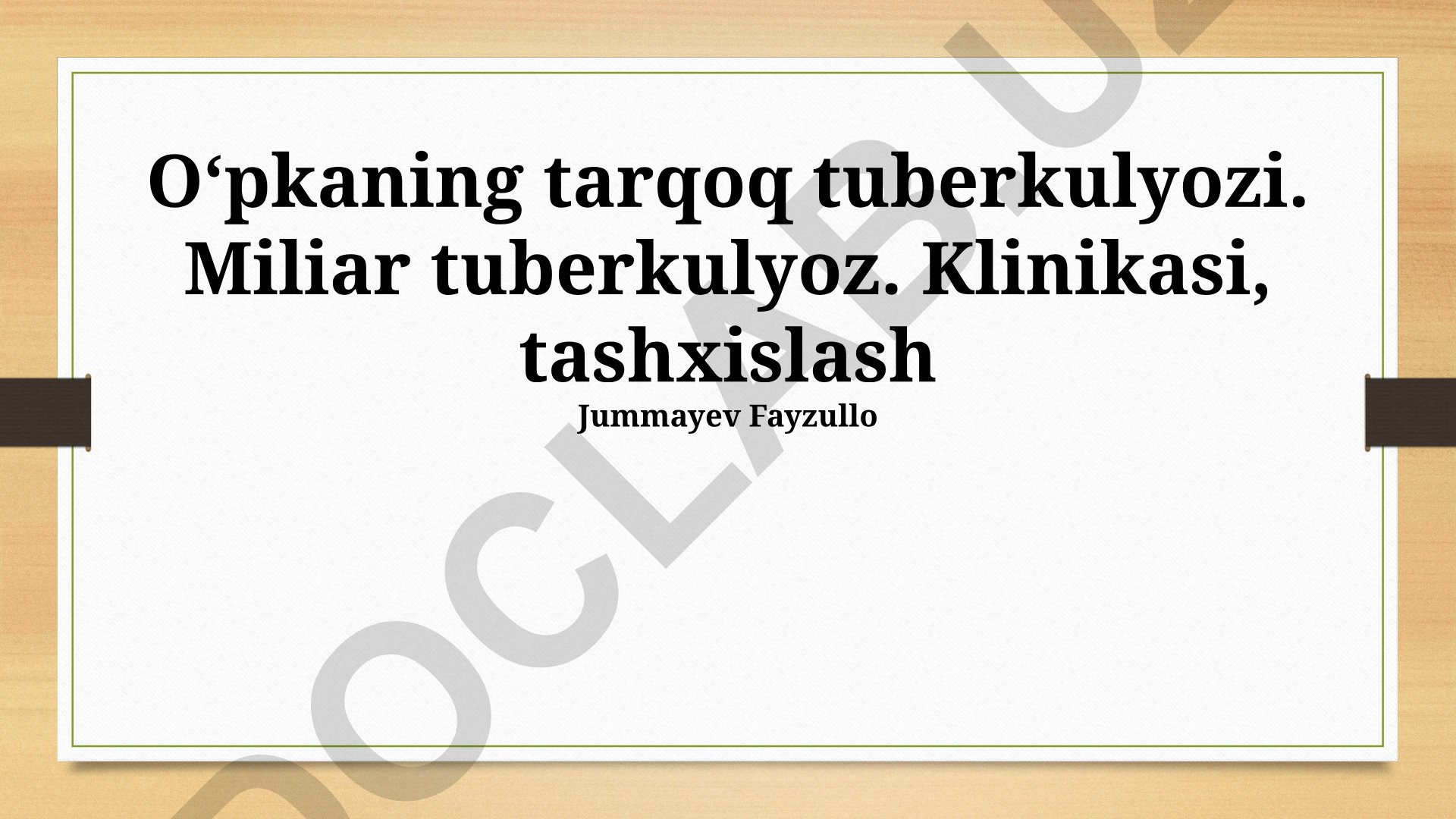 O'pkaning tarqoq tuberkulyozi va miliar tuberkulyoz klinikasi