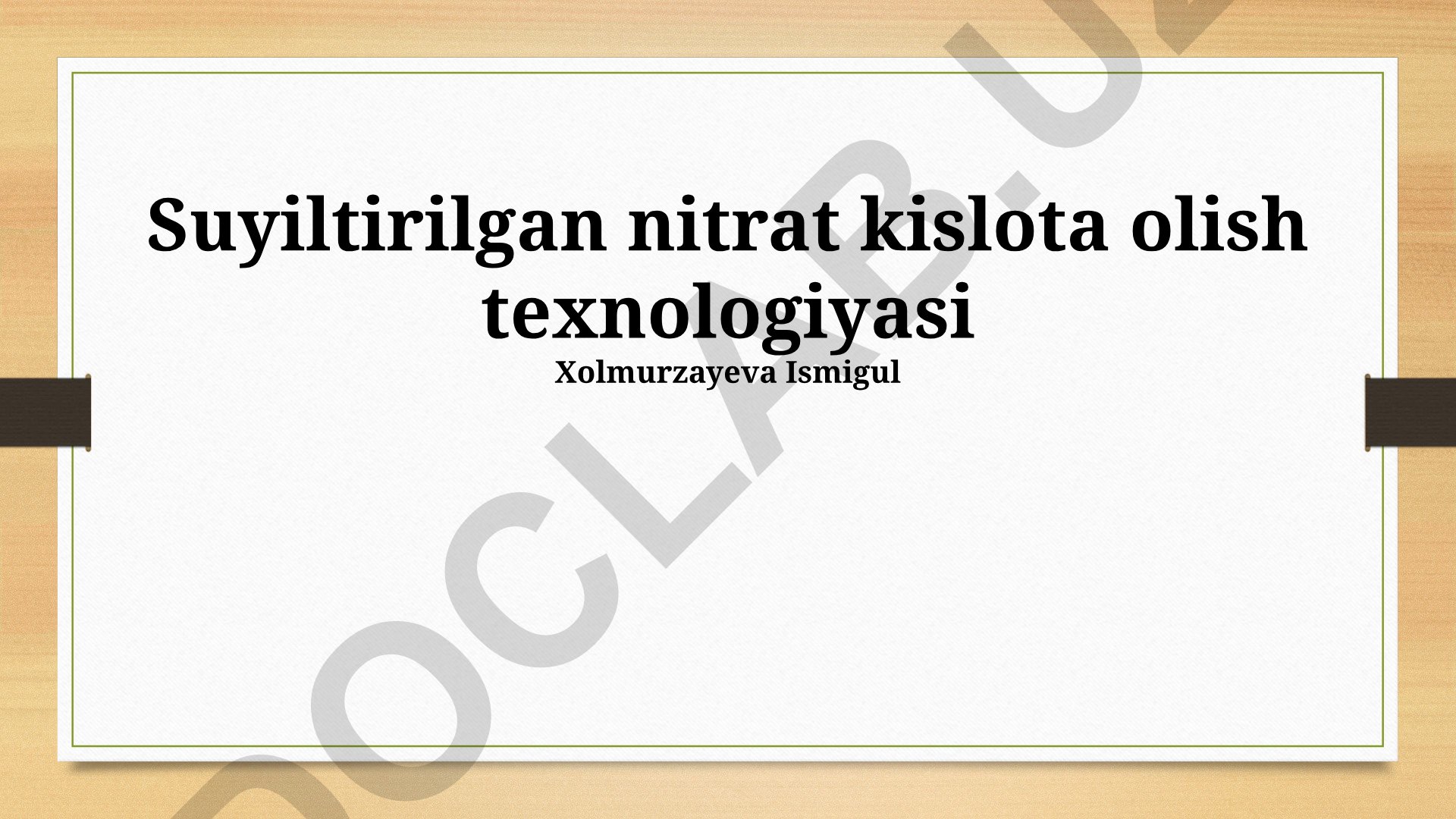 Suyiltirilgan nitrat kislota olish texnologiyasi