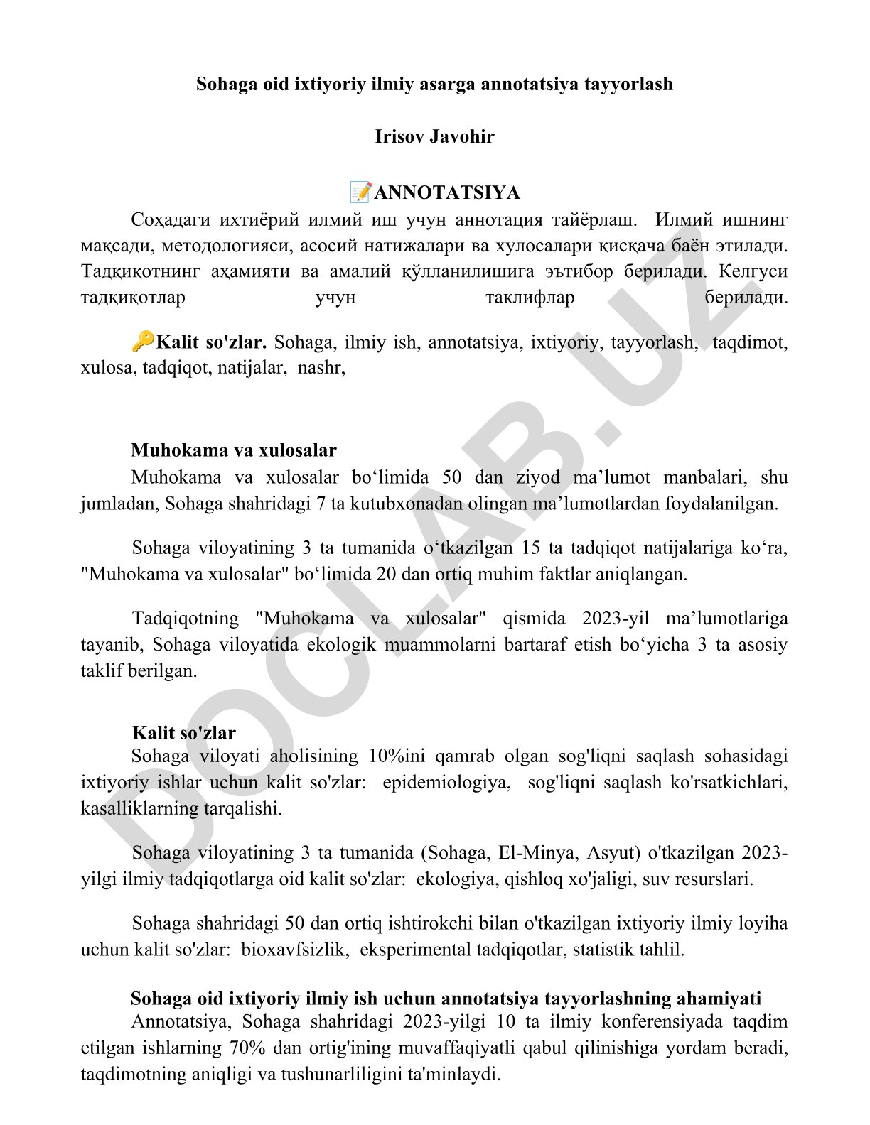 Sohaga viloyatida ekologik muammolarni bartaraf etish bo'yicha tadqiqot