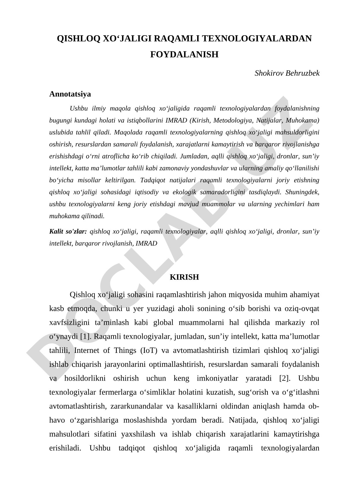 Qishloq xoʻjaligida raqamli texnologiyalardan foydalanish