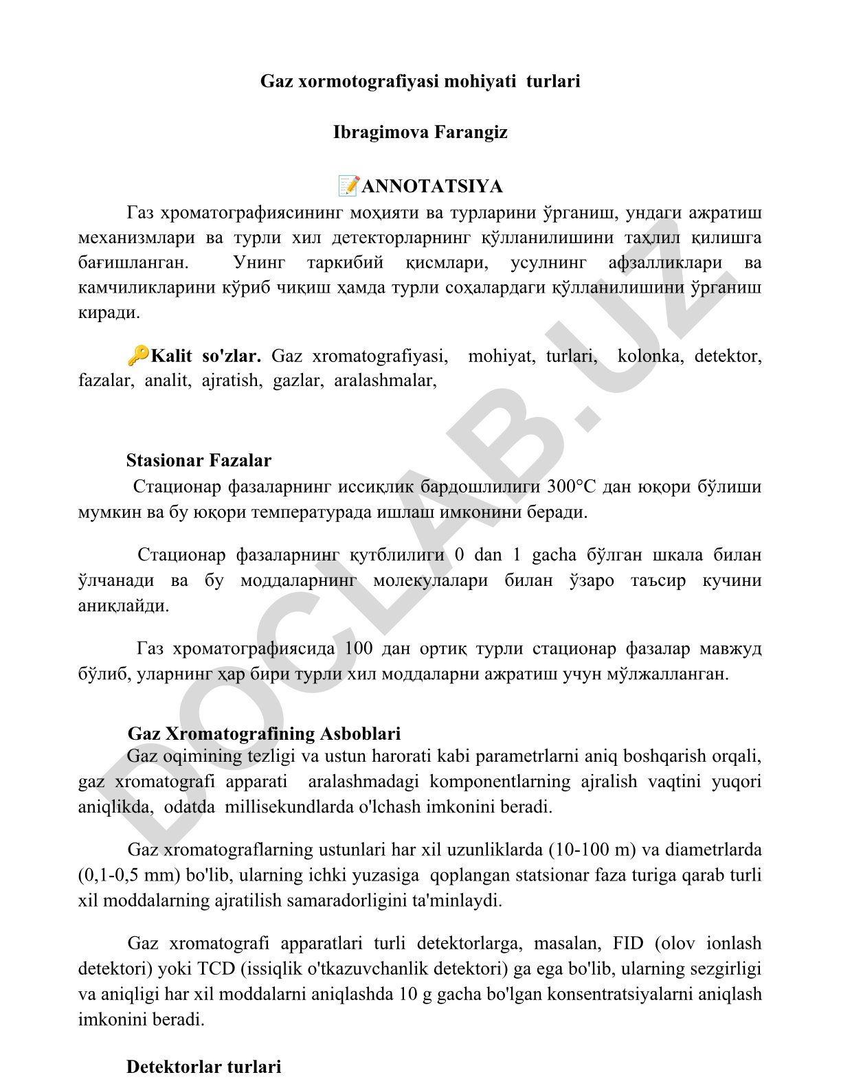 Gaz xromatografiyasi mohiyati va turlari