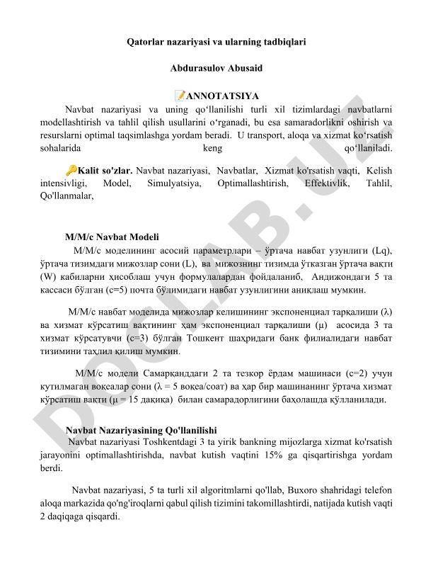 Navbat nazariyasi va uning tadbiqlari