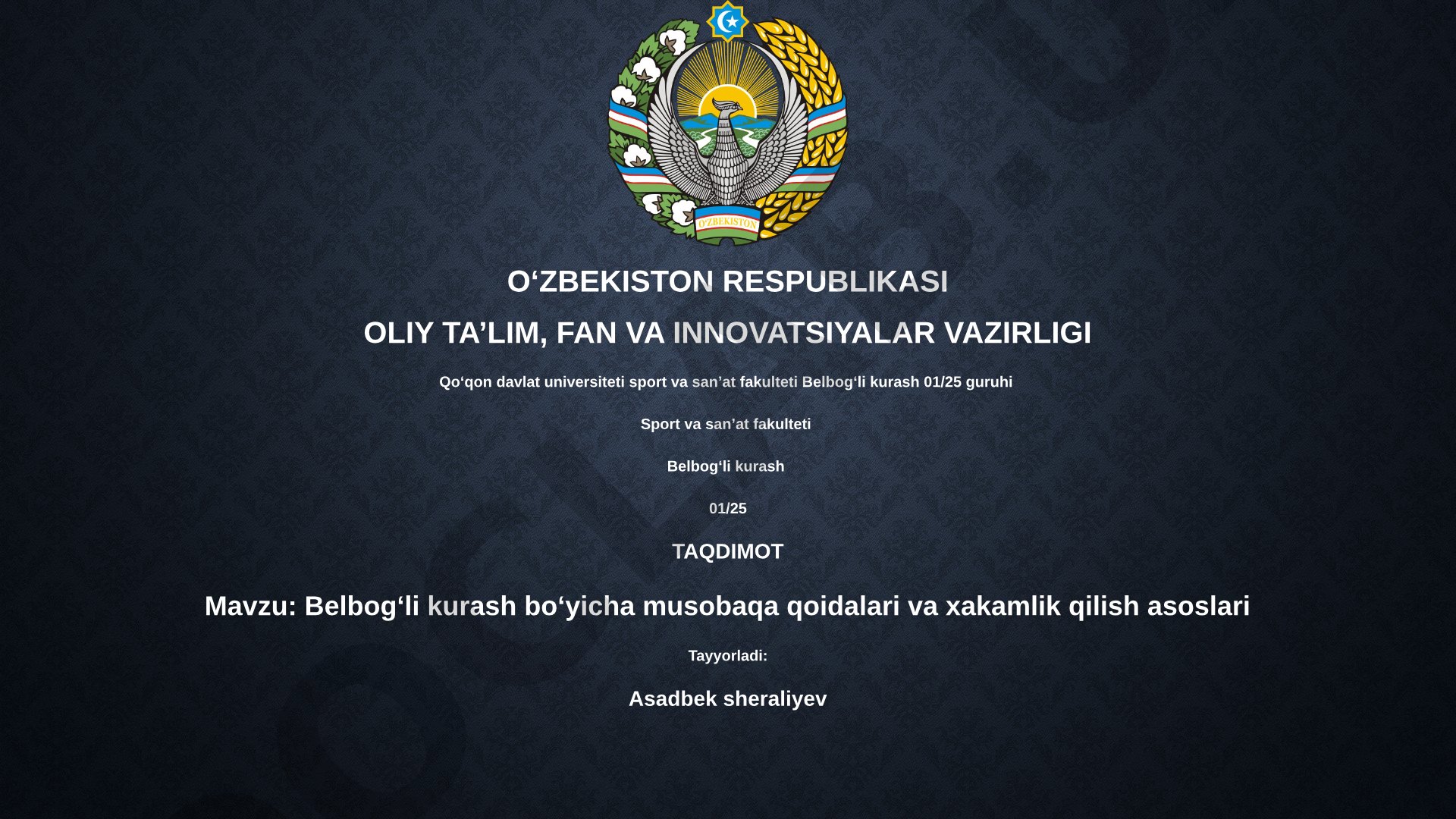 Belbog‘li kurash bo‘yicha musobaqa qoidalari va hakamlik qilish asoslari