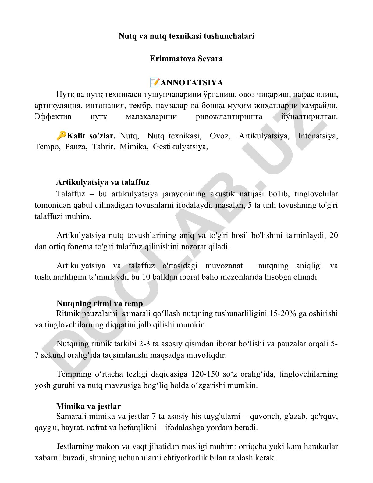 Nutq va nutq texnikasi tushunchalari