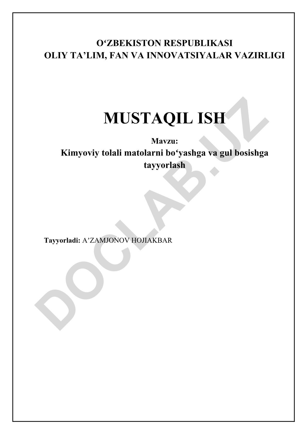 Kimyoviy tolali matolarni bo'yashga va gul bosishga tayyorlash