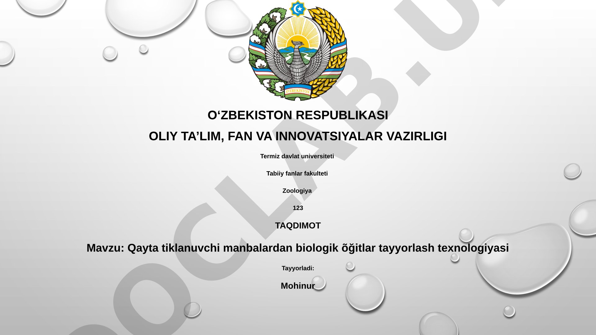 Qayta tiklanuvchi manbalardan biologik o'g'itlar tayyorlash texnologiyasi
