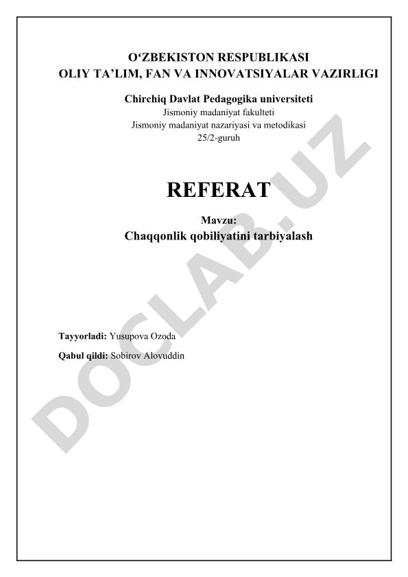 Chaqqonlik qobiliyatini tarbiyalash