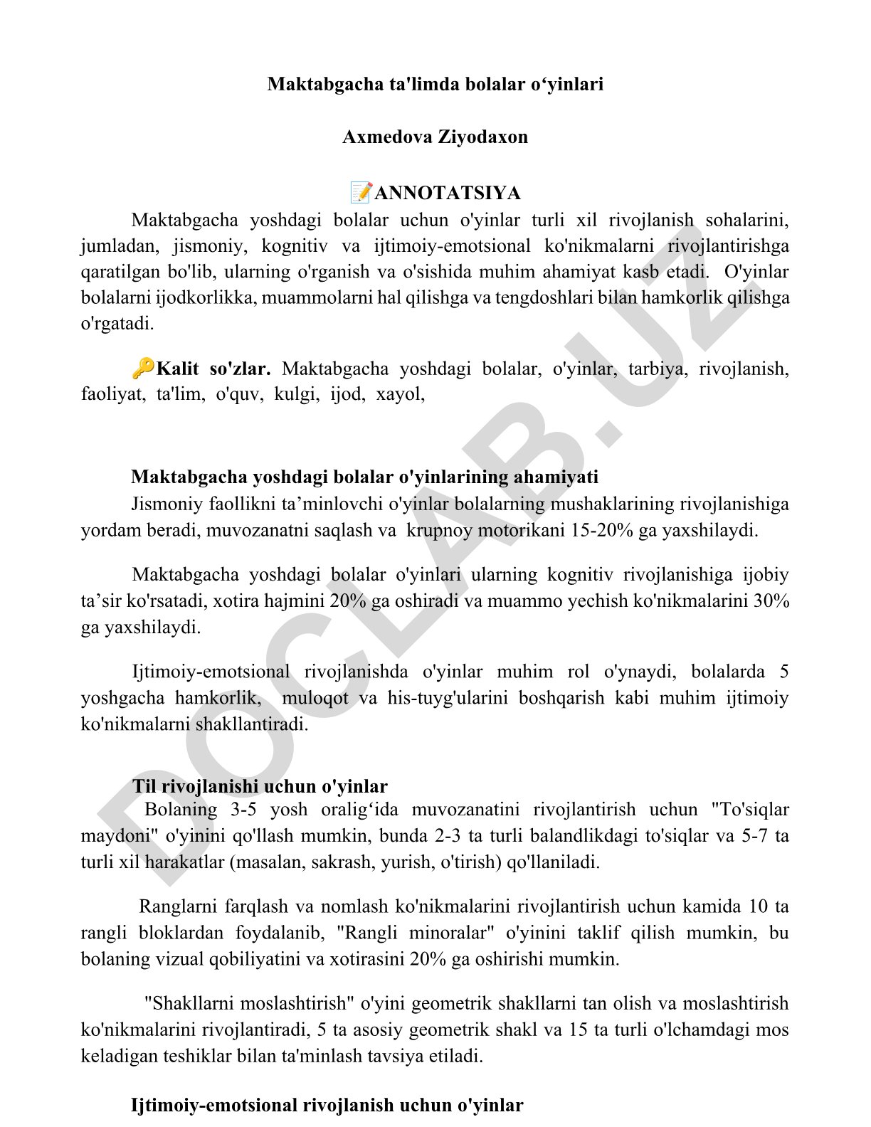 Maktabgacha ta'limda bolalar oʻyinlari
