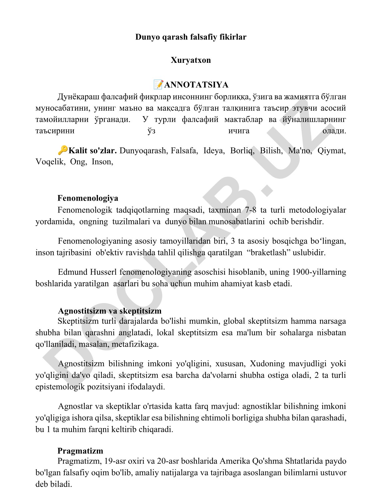 Dunyoqarash falsafiy fikirlar