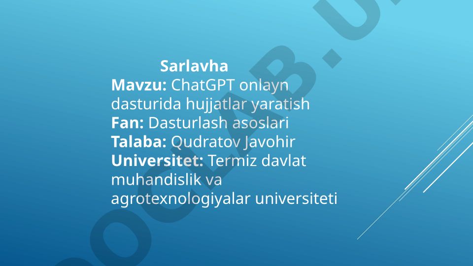 ChatGPT onlayn dasturida hujjatlar yaratish