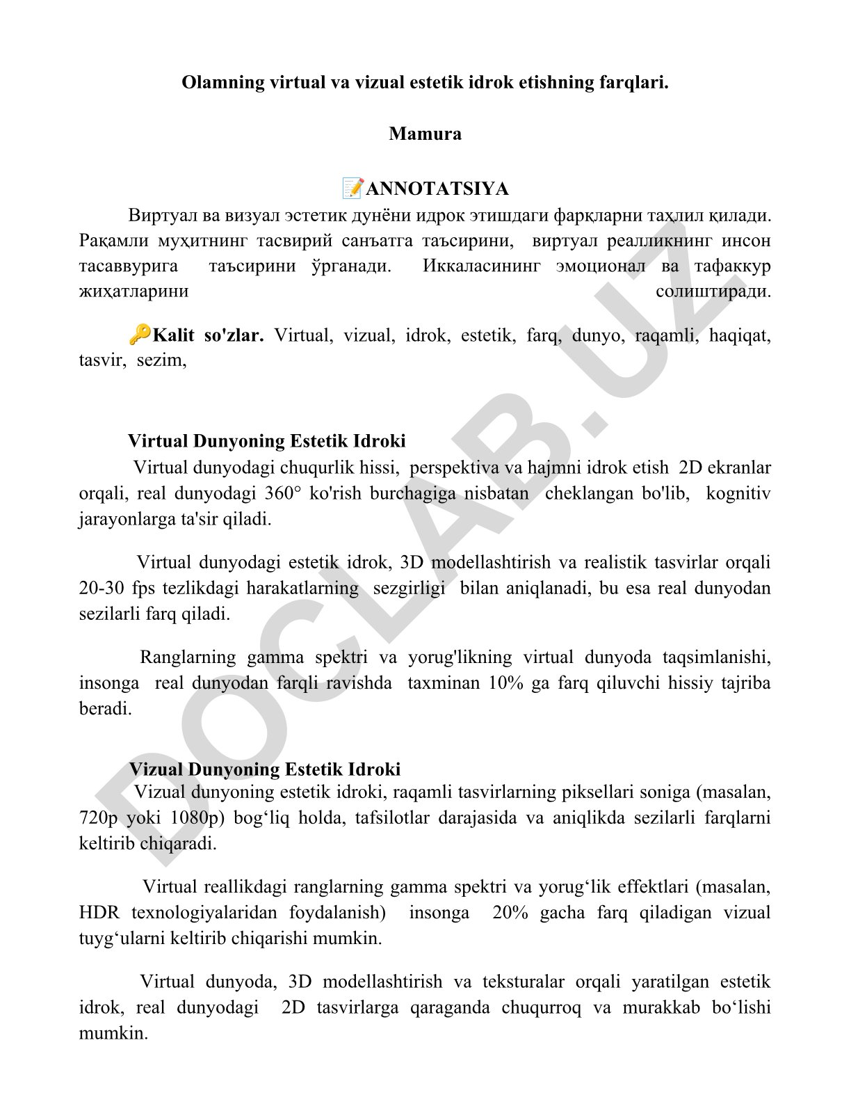 Virtual va vizual estetik idrok etishning farqlari