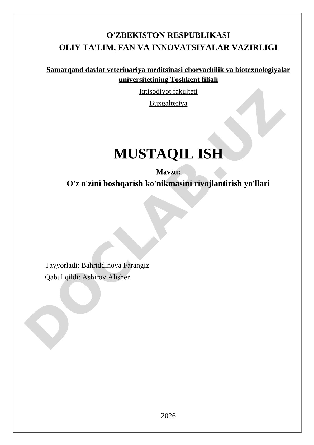 O'z o'zini boshqarish ko'nikmasini rivojlantirish yo'llari