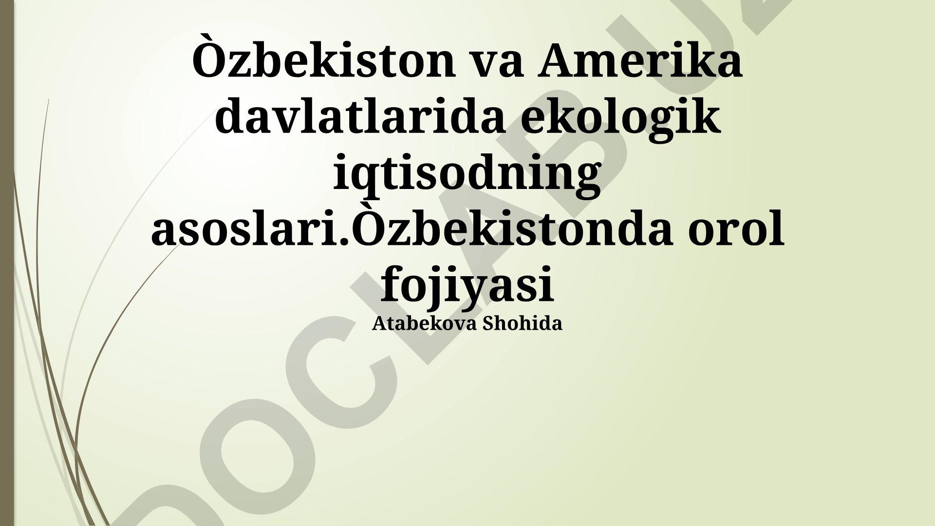 O'zbekiston va Amerika davlatlarida ekologik iqtisodning asoslari