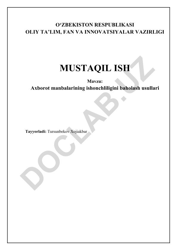 Axborot manbalarining ishonchliligini baholash usullari