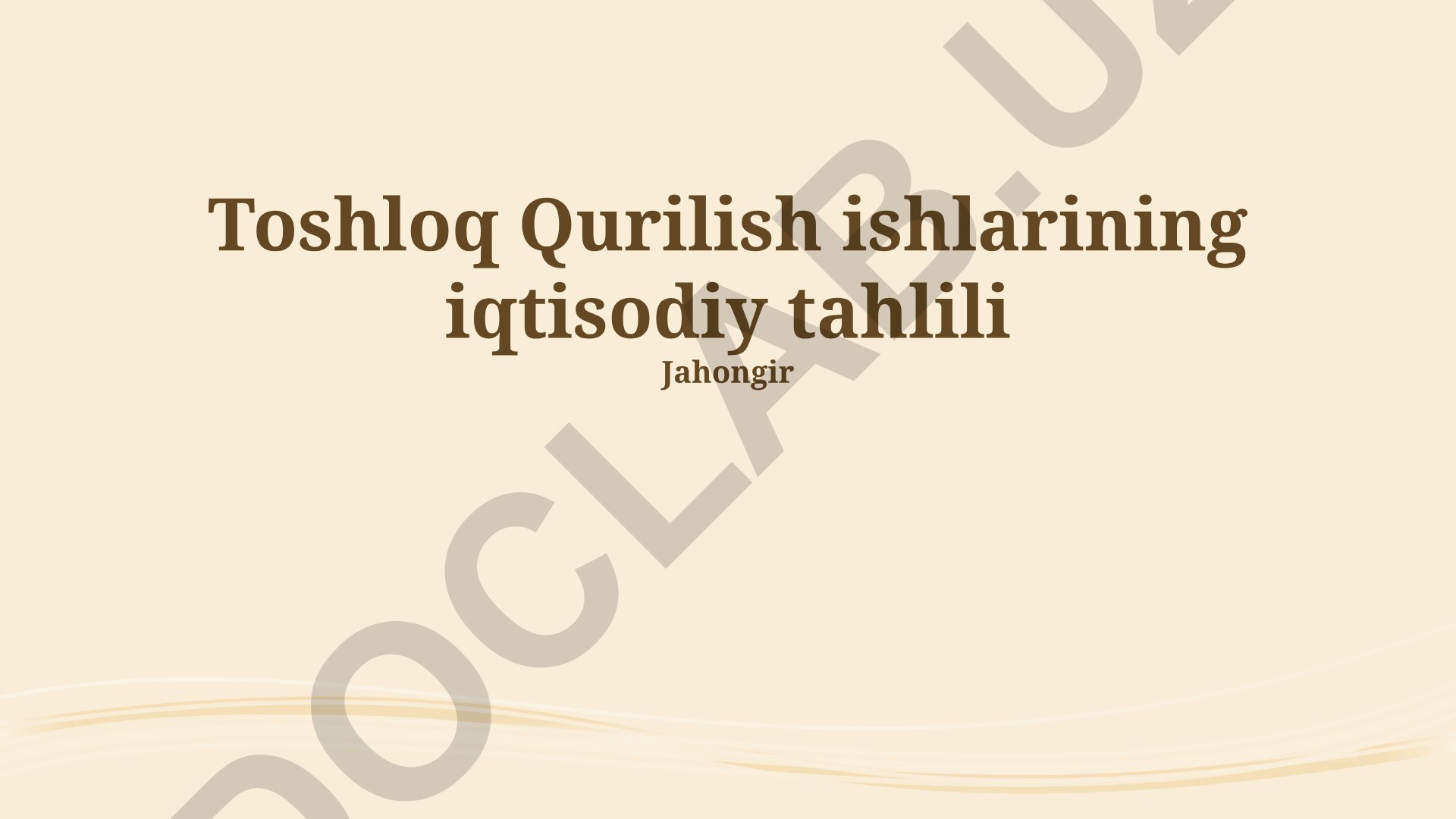 Toshloq Qurilish Ishining Iqtisodiy Tahlili