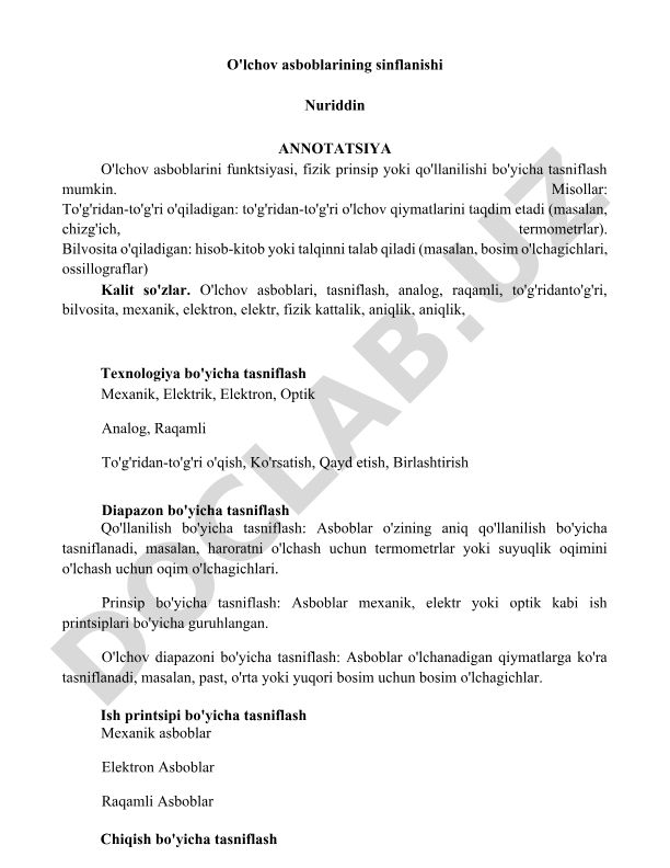 O'lchov asboblarining sinflanishi