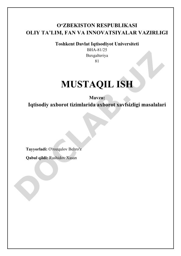 Iqtisodiy axborot tizimlarida axborot xavfsizligi masalalari