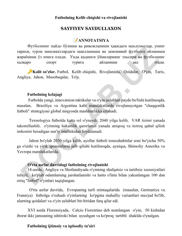 Futbolning kelib chiqishi va rivojlanishi