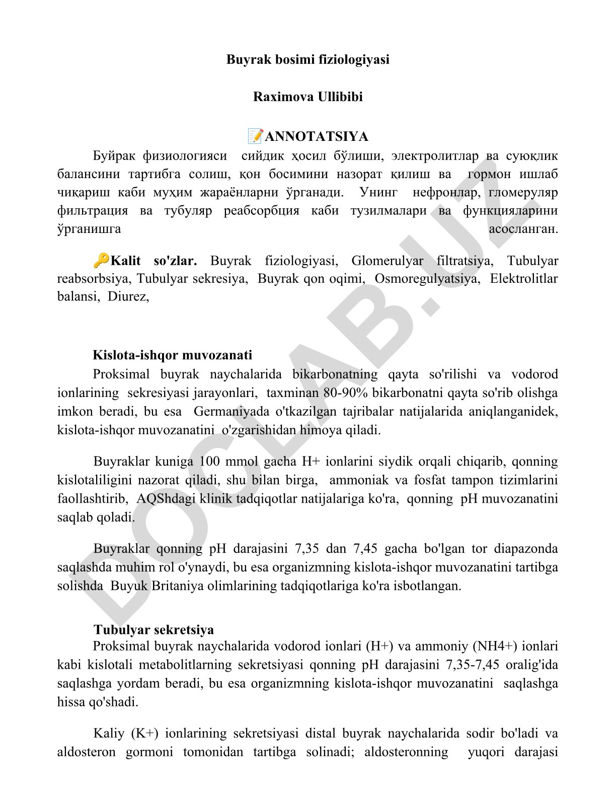 Buyrak bosimi fiziologiyasi