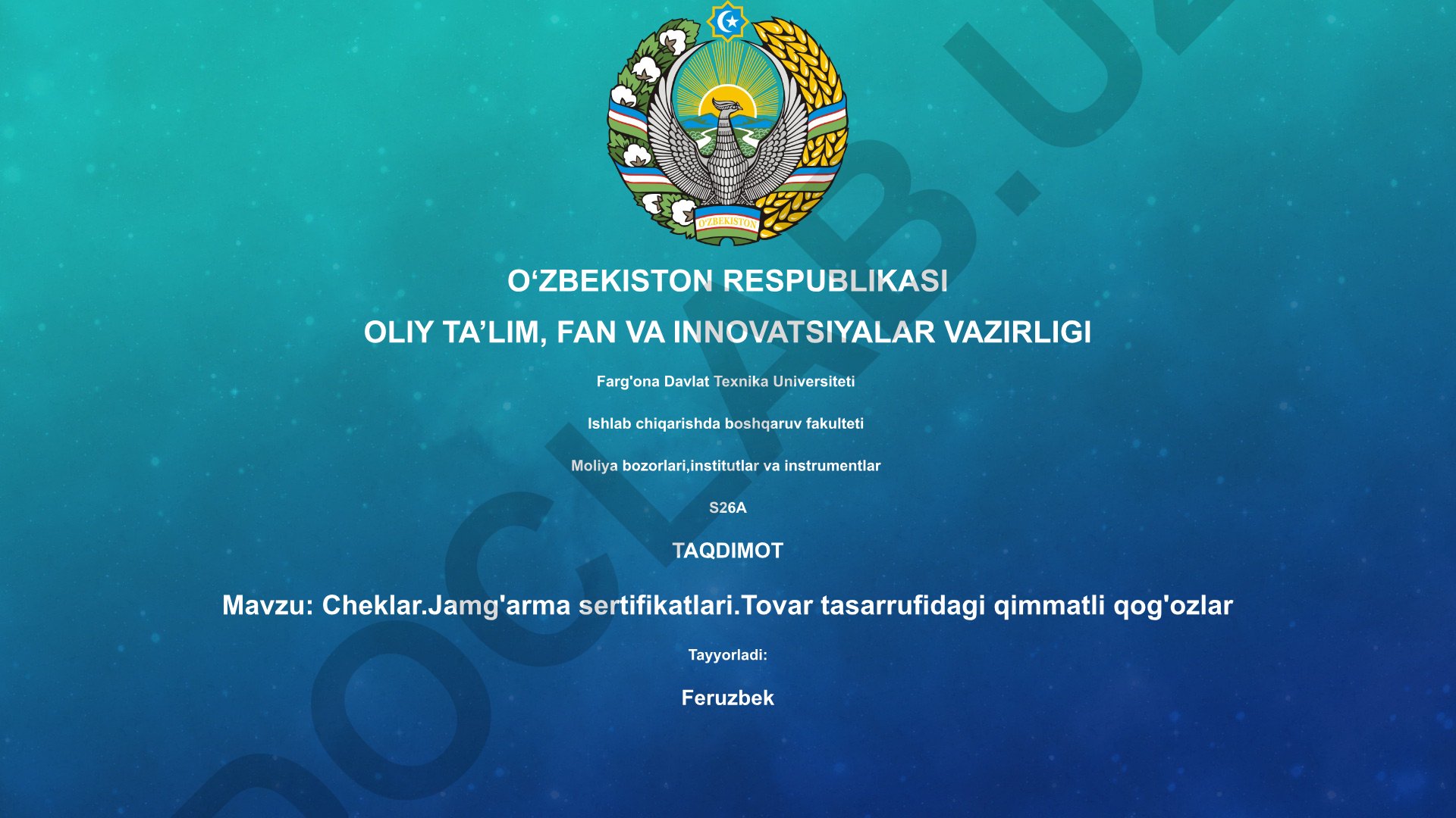 Cheklar, jamg'arma sertifikatlari va tovar tasarrufidagi qimmatli qog'ozlar