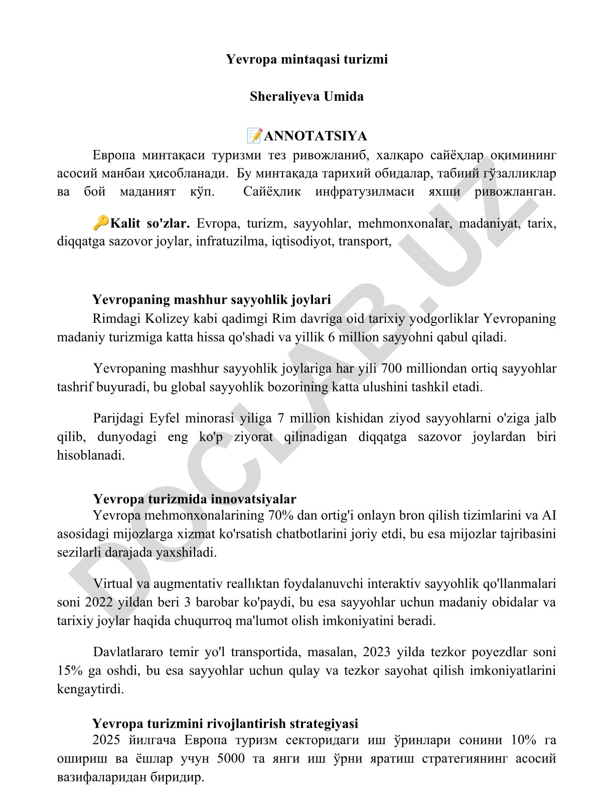Yevropa mintaqasi turizmi