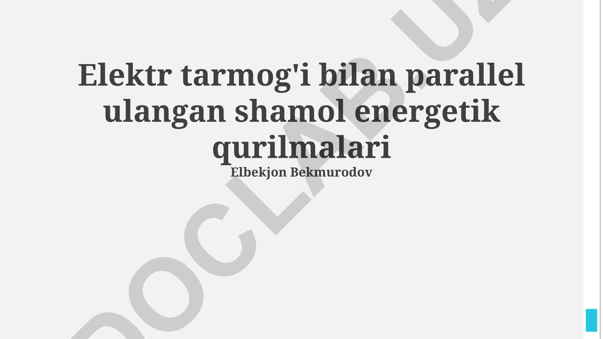 Shamol energetik qurilmalarining elektr tarmog'iga parallel ulanishi