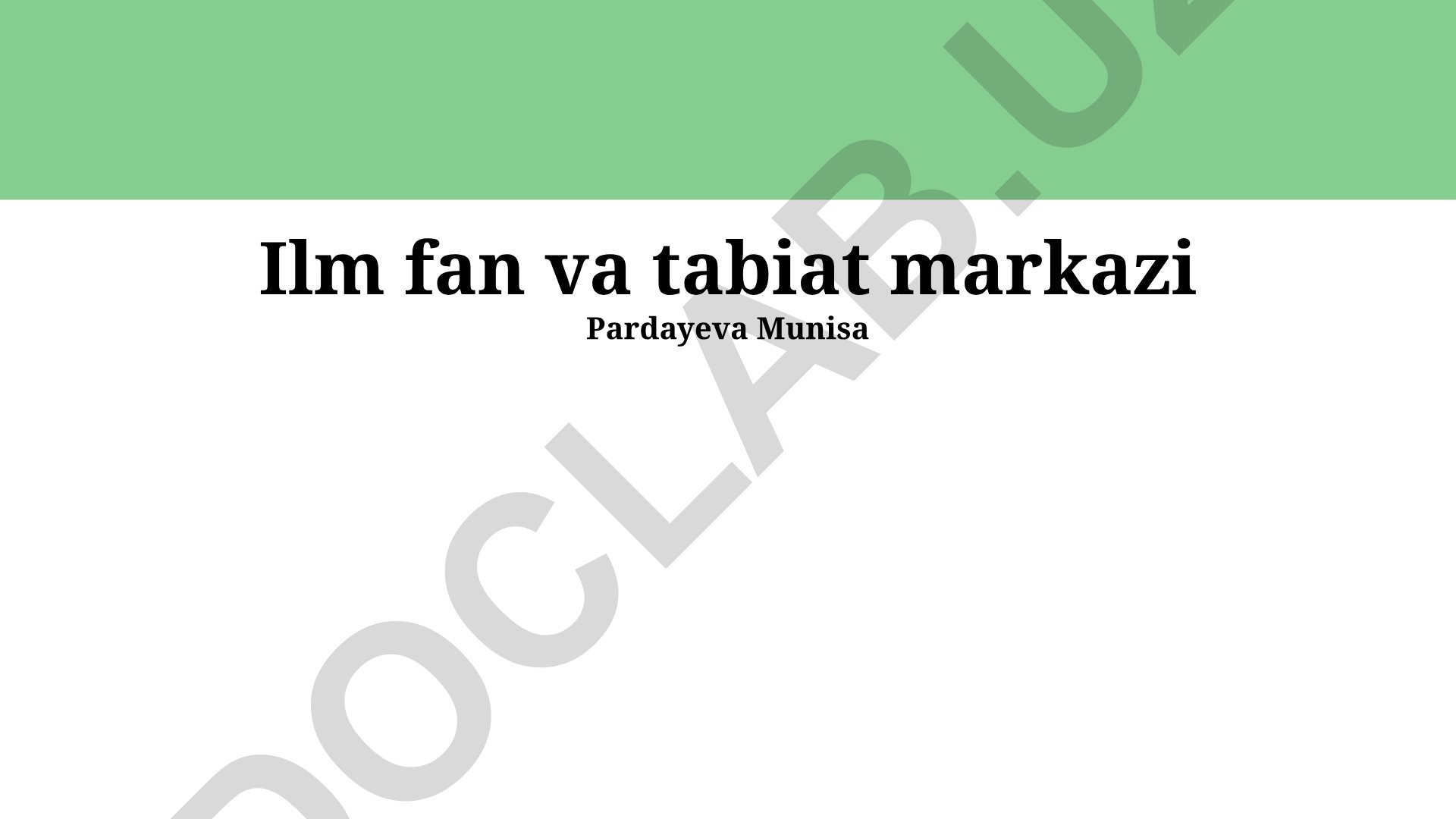 Fan va Tabiat Markazi: Rivojlanish Strategiyasi va Loyihalar