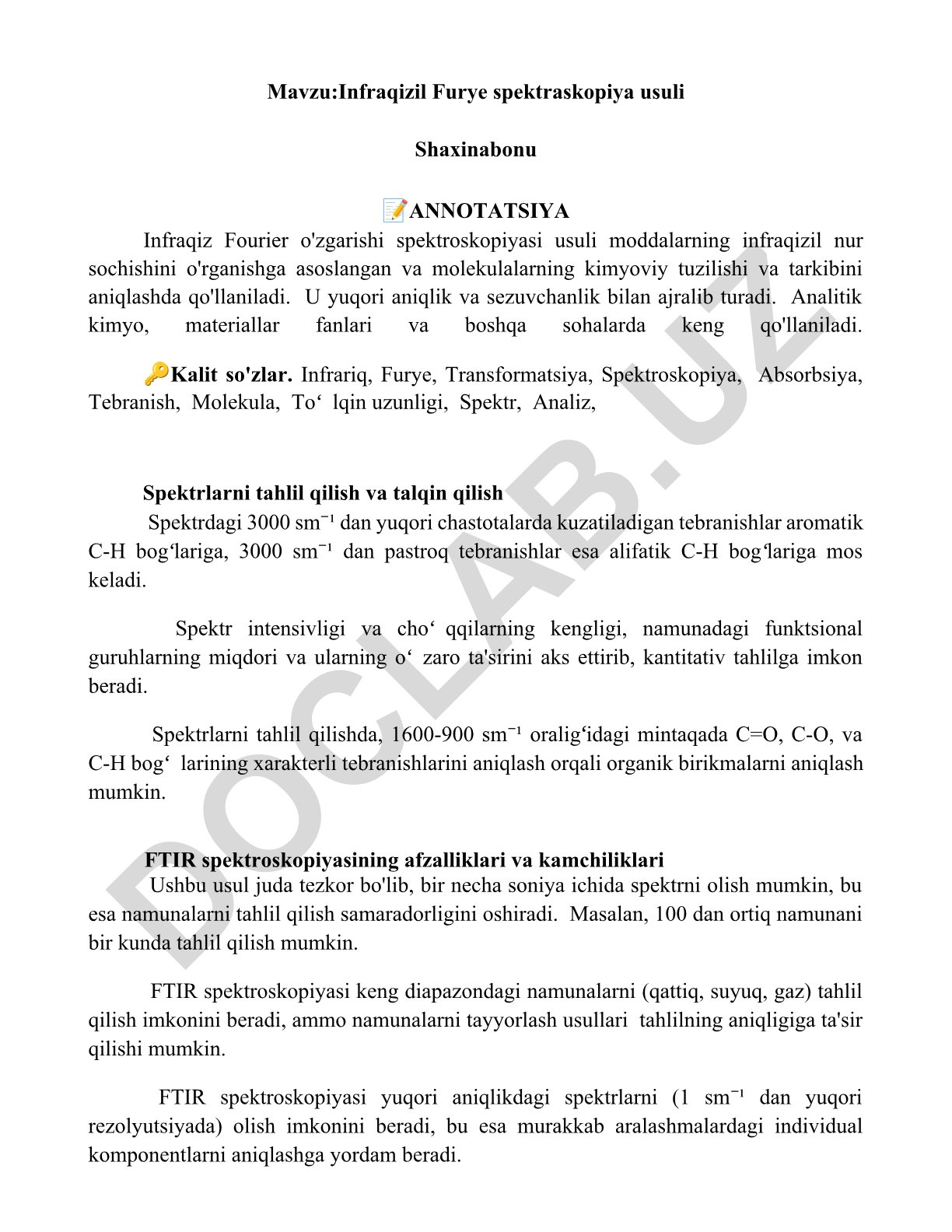 Infraqizil Furye spektraskopiya usuli