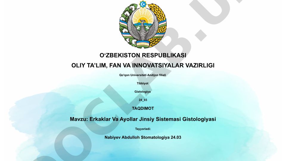 Erkaklar Va Ayollar Jinsiy Sistemasi Gistologiyasi