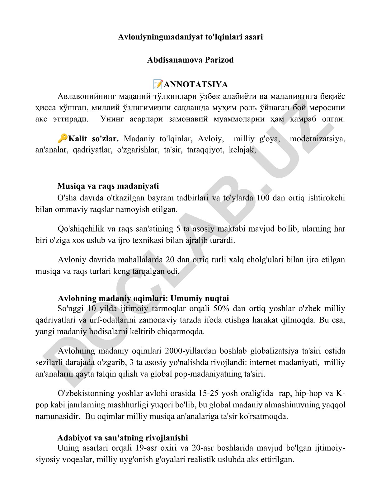 Avloniyning madaniy to'lqinlari asari