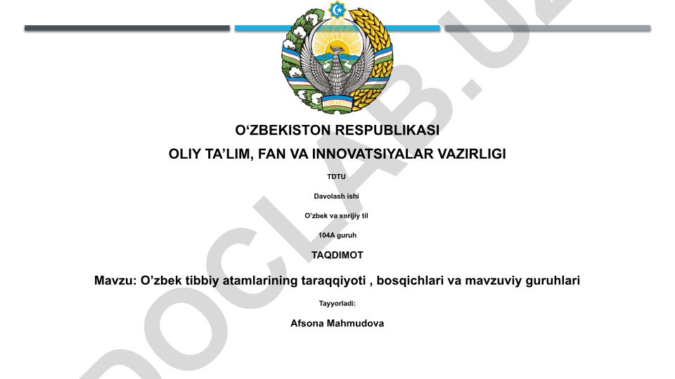 O'zbek tibbiy atamalarining taraqqiyoti, bosqichlari va mavzuviy guruhlari