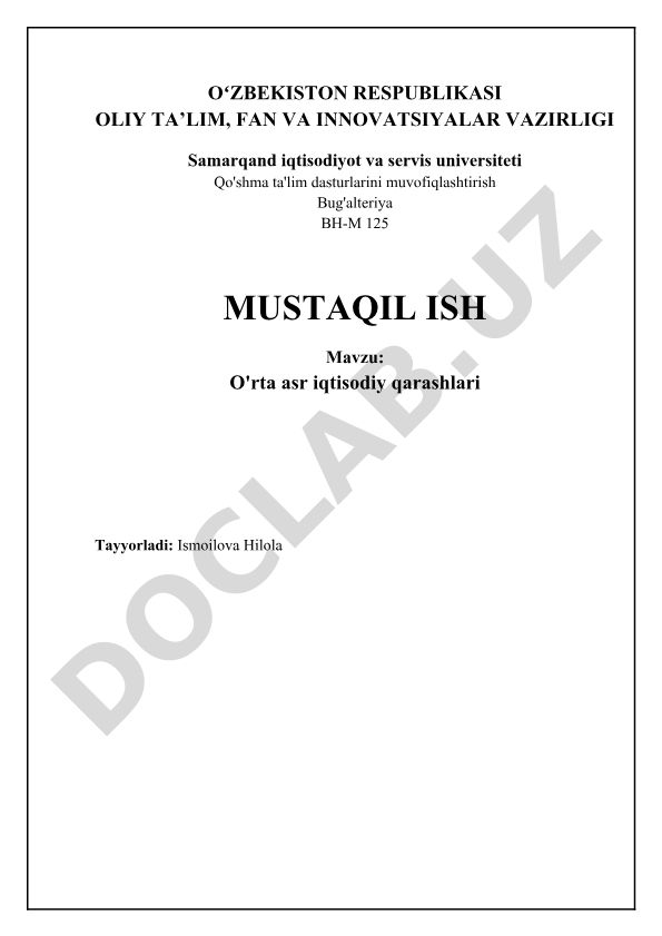 O'rta asr iqtisodiy qarashlari