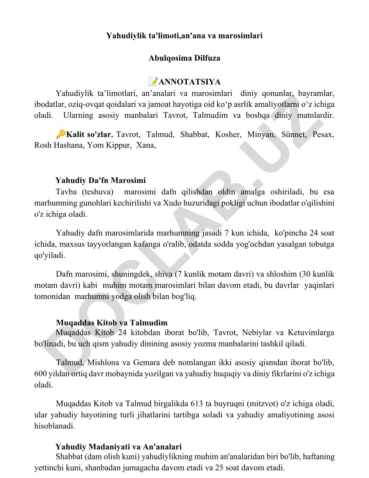 Yahudiylik ta'limoti, an'ana va marosimlari