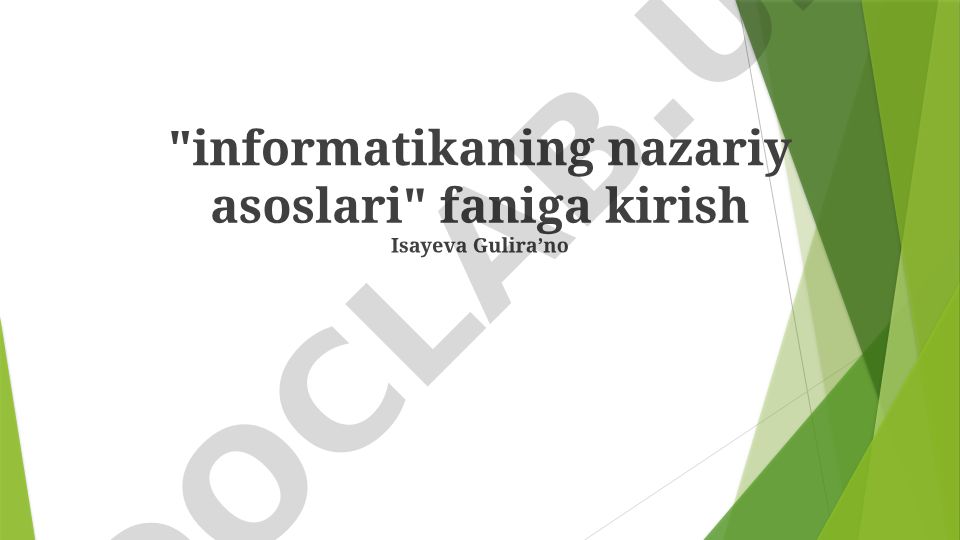 Informatikaning nazariy asoslari: algoritmlar, dasturlash va ma'lumotlar bazasi