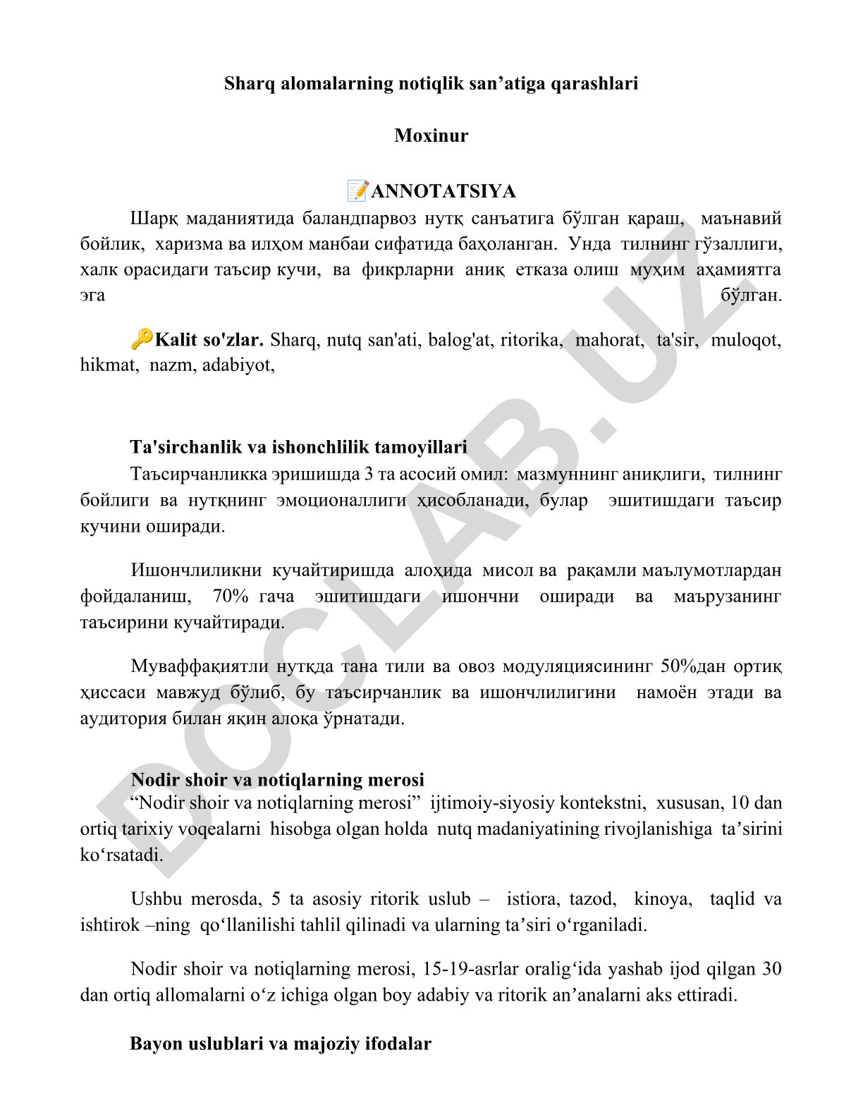 Sharq alomalarning notiqlik san’atiga qarashlari