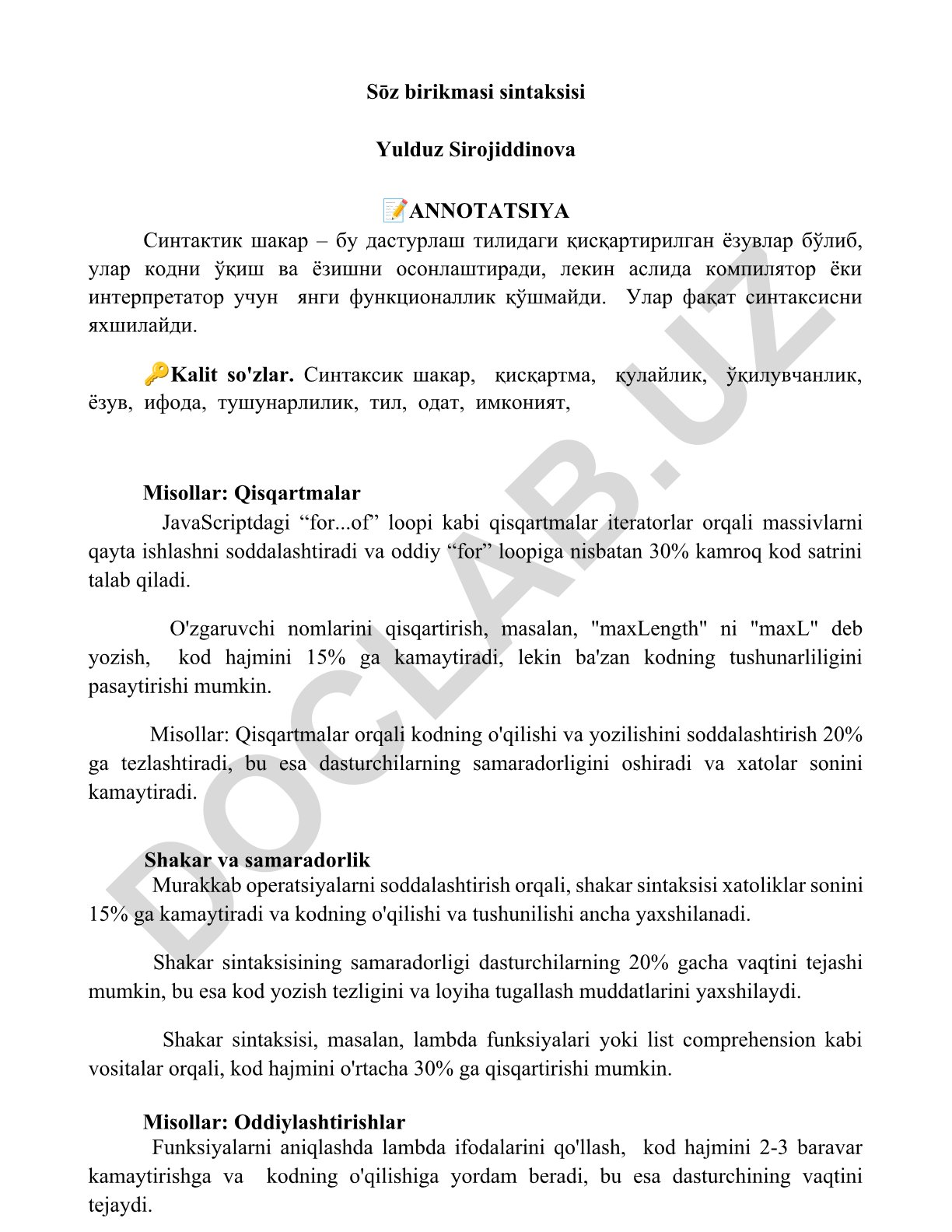 Sintaktik shakar: dasturlash tillarida kodni soddalashtirish