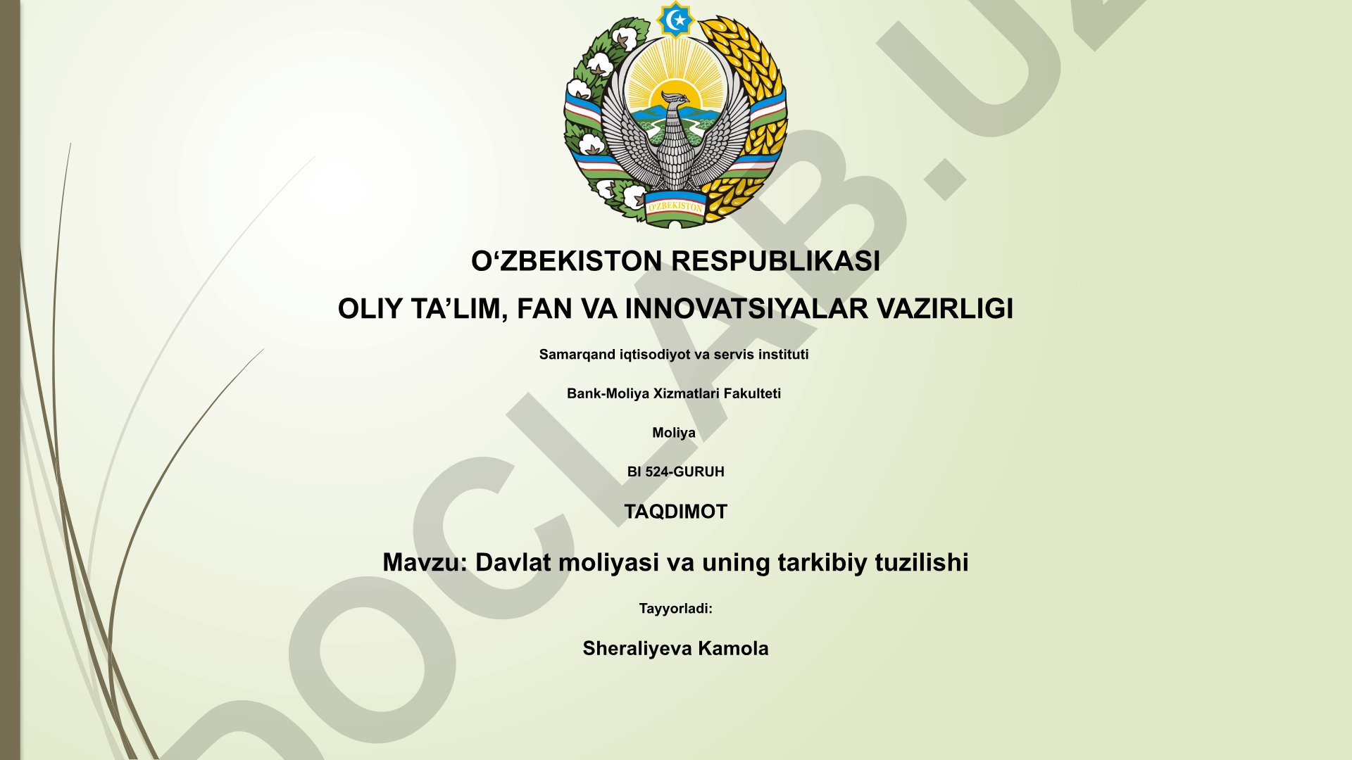 Davlat moliyasi va uning tarkibiy tuzilishi