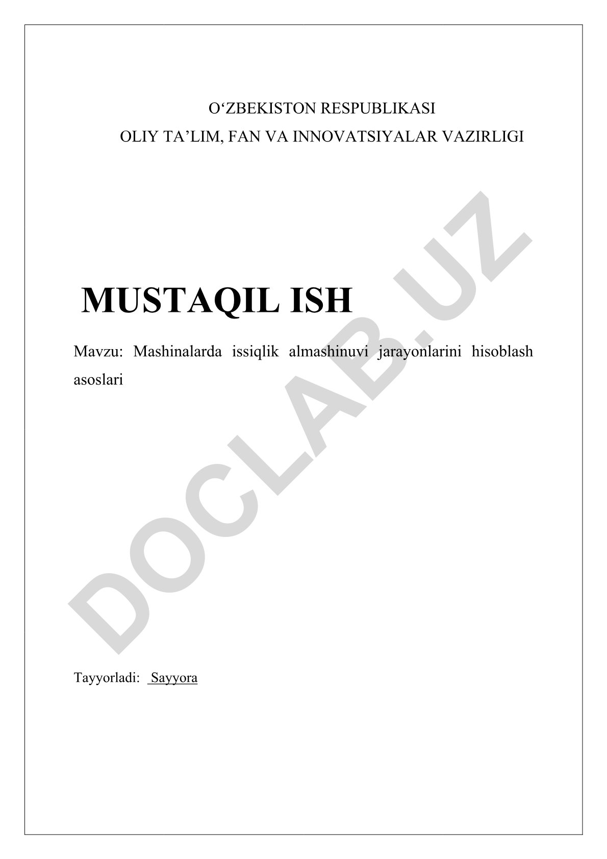 Mashinalarda issiqlik almashinuvi jarayonlarini hisoblash asoslari